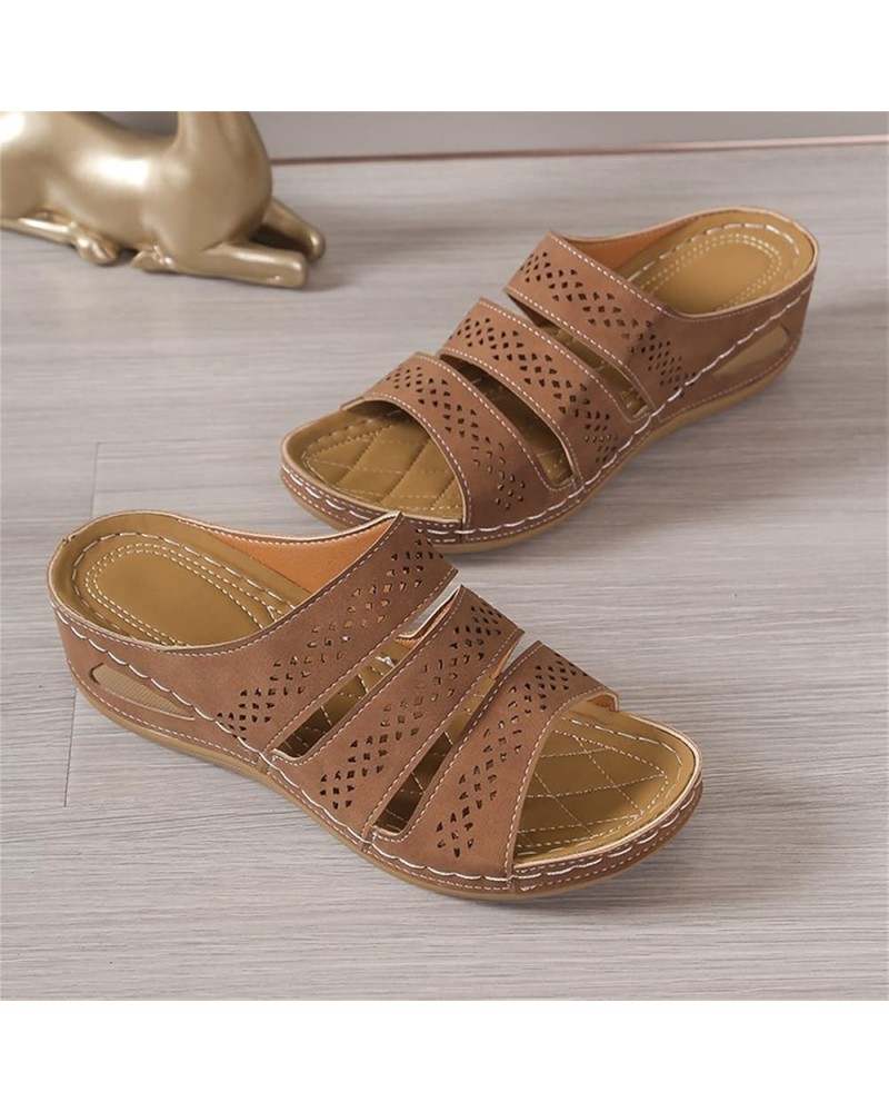 Womens Hollow Faux Leather Slide Sandals Summer Open Toe Slippers with Arch Support Ladies Slip on Wedge Loafers Shoes Outdoo...