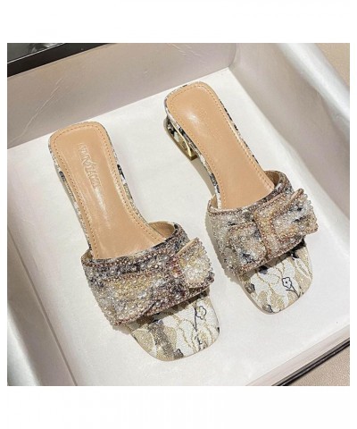 Women Glitter Rhinestone Decorative Sandals Square Open Toe Thick Sandals Breathable Slip on Dressy Sandals Grey 7 $23.75 San...