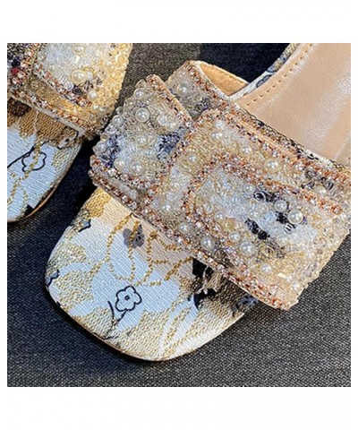 Women Glitter Rhinestone Decorative Sandals Square Open Toe Thick Sandals Breathable Slip on Dressy Sandals Grey 7 $23.75 San...