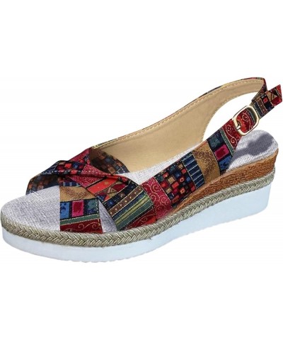 Sandals Women Slingback Colorblock Soft Espadrille Wedge Sandals Casual Summer Vacation Womens Sandals Red $13.22 Outdoor Shoes