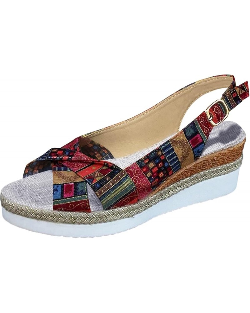 Sandals Women Slingback Colorblock Soft Espadrille Wedge Sandals Casual Summer Vacation Womens Sandals Red $13.22 Outdoor Shoes