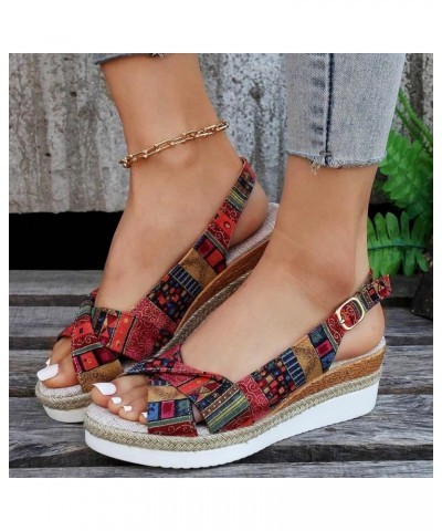 Sandals Women Slingback Colorblock Soft Espadrille Wedge Sandals Casual Summer Vacation Womens Sandals Red $13.22 Outdoor Shoes