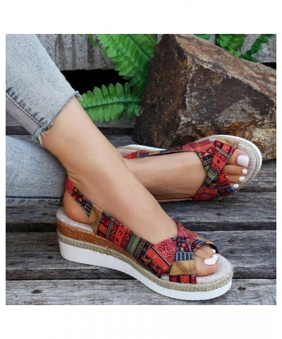 Sandals Women Slingback Colorblock Soft Espadrille Wedge Sandals Casual Summer Vacation Womens Sandals Red $13.22 Outdoor Shoes