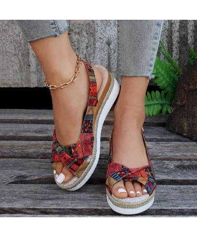 Sandals Women Slingback Colorblock Soft Espadrille Wedge Sandals Casual Summer Vacation Womens Sandals Red $13.22 Outdoor Shoes