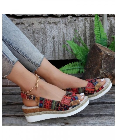 Sandals Women Slingback Colorblock Soft Espadrille Wedge Sandals Casual Summer Vacation Womens Sandals Red $13.22 Outdoor Shoes