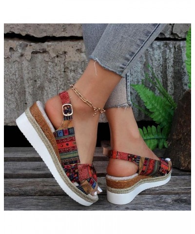 Sandals Women Slingback Colorblock Soft Espadrille Wedge Sandals Casual Summer Vacation Womens Sandals Red $13.22 Outdoor Shoes