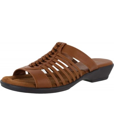 Womens Nola Faux Leather Slip On Slide Sandals Brown $8.20 Sandals