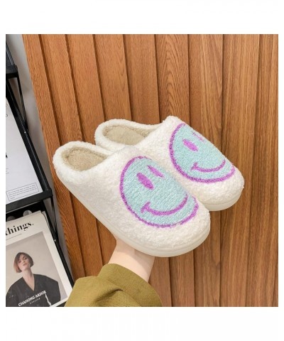 Smile Face Slippers Indoor And Outdoor Mens House Cute Fuzzy Keep Warm Animal Cloud Slides White+cyan $8.92 Slippers