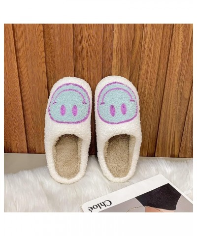 Smile Face Slippers Indoor And Outdoor Mens House Cute Fuzzy Keep Warm Animal Cloud Slides White+cyan $8.92 Slippers