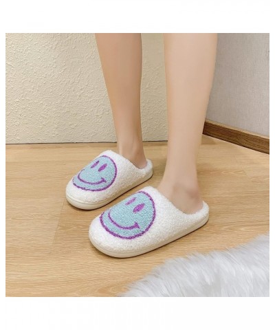 Smile Face Slippers Indoor And Outdoor Mens House Cute Fuzzy Keep Warm Animal Cloud Slides White+cyan $8.92 Slippers