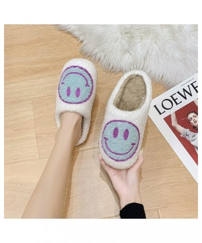 Smile Face Slippers Indoor And Outdoor Mens House Cute Fuzzy Keep Warm Animal Cloud Slides White+cyan $8.92 Slippers