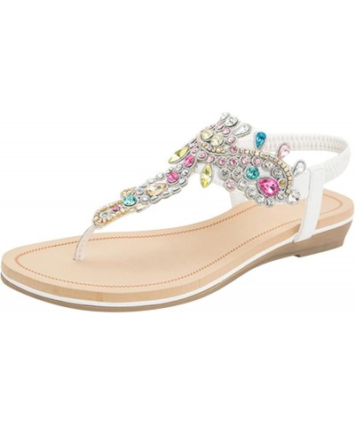 Women's Bohemian Rhinestone Slide Sandal Shoes Women Casual Slip On Sandals Comfort Elastic Ankle Strap Beach 6.5-7 White $21...