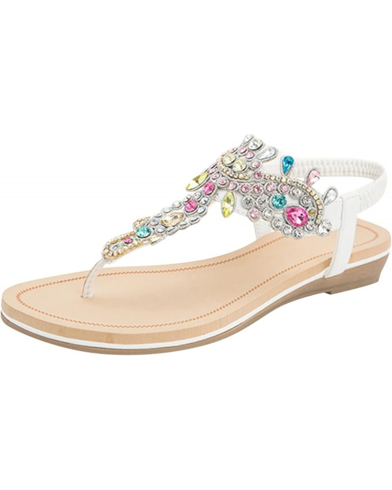 Women's Bohemian Rhinestone Slide Sandal Shoes Women Casual Slip On Sandals Comfort Elastic Ankle Strap Beach 6.5-7 White $21...