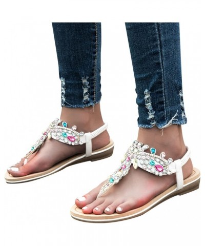 Women's Bohemian Rhinestone Slide Sandal Shoes Women Casual Slip On Sandals Comfort Elastic Ankle Strap Beach 6.5-7 White $21...