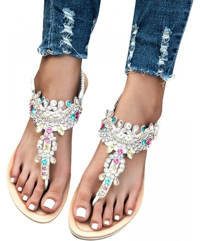 Women's Bohemian Rhinestone Slide Sandal Shoes Women Casual Slip On Sandals Comfort Elastic Ankle Strap Beach 6.5-7 White $21...