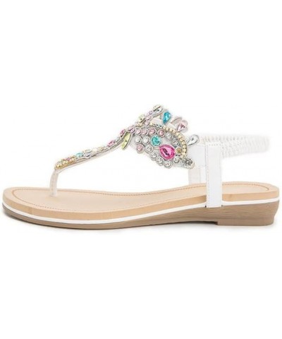 Women's Bohemian Rhinestone Slide Sandal Shoes Women Casual Slip On Sandals Comfort Elastic Ankle Strap Beach 6.5-7 White $21...