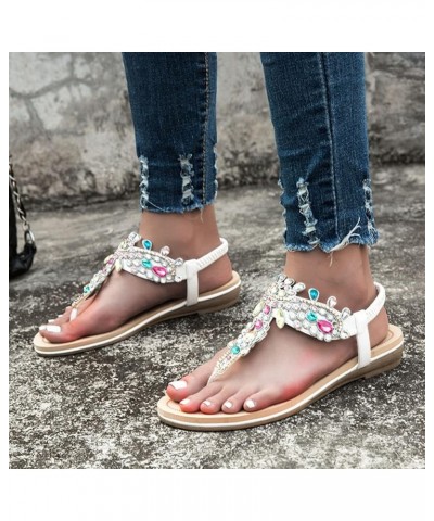 Women's Bohemian Rhinestone Slide Sandal Shoes Women Casual Slip On Sandals Comfort Elastic Ankle Strap Beach 6.5-7 White $21...