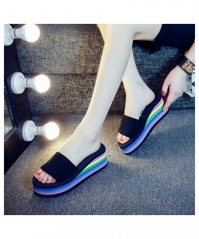 High Chunky Heels for Women Platform Espadrilles Sandals Block Heeled Open Toe Lace Up Casual Mules Flats Shoes 9-hyems-black...