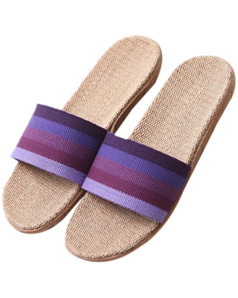 Linen Flax Suction Sweat Odor-Proof Slippers Summer Men and Women Home Women Purple $16.96 Slippers