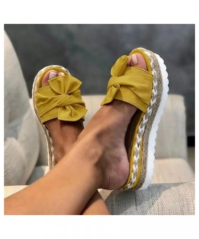 Summer Flats For Women Sandals Espadrilles Thick Buttom Slip On Slide Sandals Open Toe Non Slip On Casual Sandals Yellow $10....