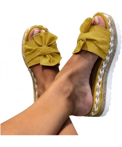 Summer Flats For Women Sandals Espadrilles Thick Buttom Slip On Slide Sandals Open Toe Non Slip On Casual Sandals Yellow $10....