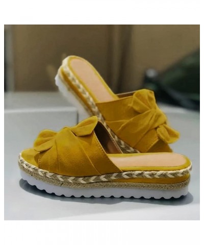 Summer Flats For Women Sandals Espadrilles Thick Buttom Slip On Slide Sandals Open Toe Non Slip On Casual Sandals Yellow $10....