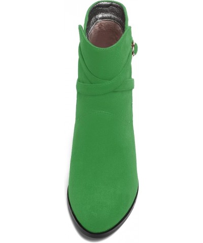 Womens Round Toe Fashion Solid Office Suede Ankle Strap Buckle Spool High Heel Ankle High Boots 3.3 Inch Green $42.49 Boots