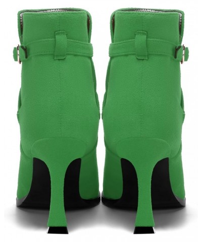 Womens Round Toe Fashion Solid Office Suede Ankle Strap Buckle Spool High Heel Ankle High Boots 3.3 Inch Green $42.49 Boots