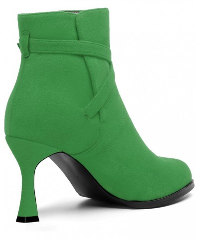 Womens Round Toe Fashion Solid Office Suede Ankle Strap Buckle Spool High Heel Ankle High Boots 3.3 Inch Green $42.49 Boots