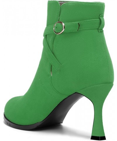 Womens Round Toe Fashion Solid Office Suede Ankle Strap Buckle Spool High Heel Ankle High Boots 3.3 Inch Green $42.49 Boots