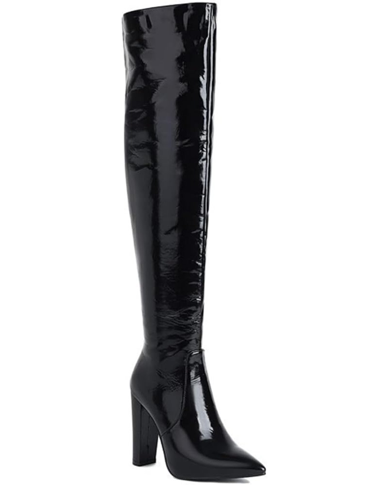 11CM/4.33IN Women's Thigh High Boots Patent Leather PU High Heel Over The Knee High Boots Sexy Pointed Toe Thick Heel Boots B...