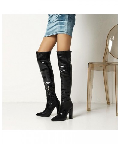 11CM/4.33IN Women's Thigh High Boots Patent Leather PU High Heel Over The Knee High Boots Sexy Pointed Toe Thick Heel Boots B...