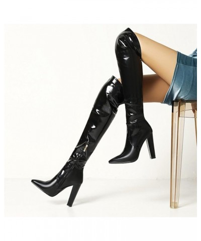 11CM/4.33IN Women's Thigh High Boots Patent Leather PU High Heel Over The Knee High Boots Sexy Pointed Toe Thick Heel Boots B...