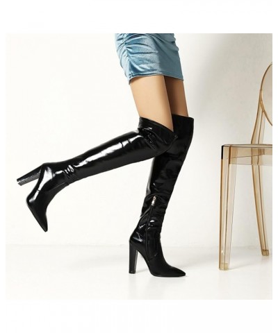 11CM/4.33IN Women's Thigh High Boots Patent Leather PU High Heel Over The Knee High Boots Sexy Pointed Toe Thick Heel Boots B...