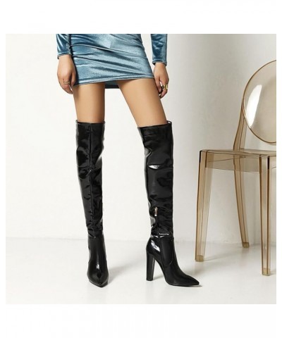 11CM/4.33IN Women's Thigh High Boots Patent Leather PU High Heel Over The Knee High Boots Sexy Pointed Toe Thick Heel Boots B...