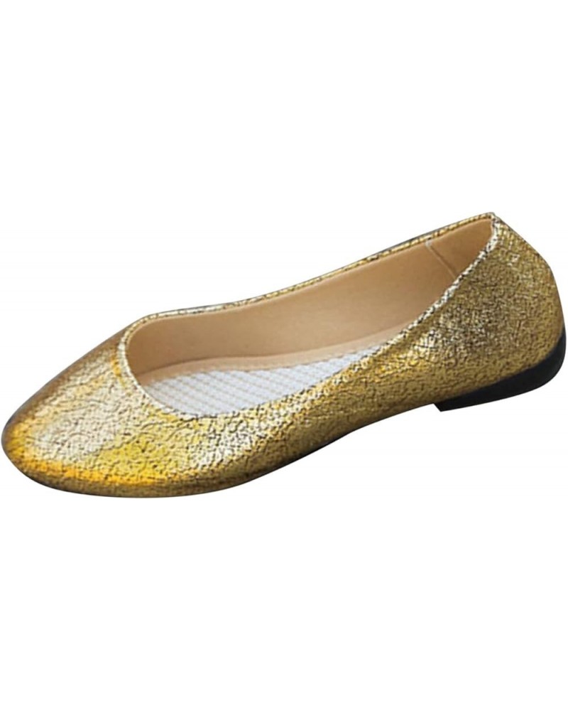 Casual Loafers, Women's Casual Pointed Toe Ballet Comfort Soft Slip On Flats Shoes Gold $10.82 Fashion Sneakers