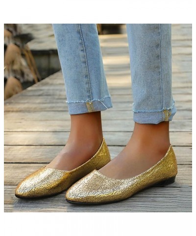 Casual Loafers, Women's Casual Pointed Toe Ballet Comfort Soft Slip On Flats Shoes Gold $10.82 Fashion Sneakers