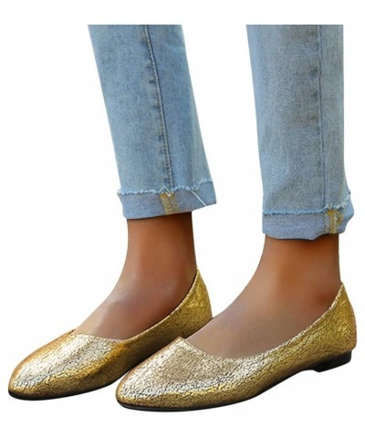 Casual Loafers, Women's Casual Pointed Toe Ballet Comfort Soft Slip On Flats Shoes Gold $10.82 Fashion Sneakers