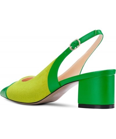 Womens Mid Block Heel Pointed Cap Toe Slingback Pumps Patchwork Casual Office Prom Shoes 2.0 Inches Heels Yellow Green $42.06...