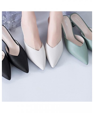 Women Office Party Slip On Mules PU Leather Vintage Elegant Kitten Heels Sandal Non-Slip Pointed Toe Shoe Creamy-white $26.22...