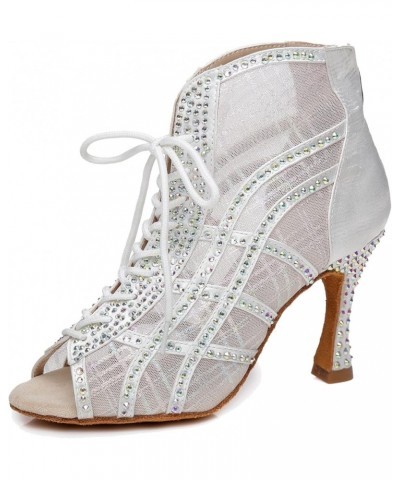 Womens Peep Toe Boot Heels Mesh Summer Booties Sandals L434 White $33.38 Sandals