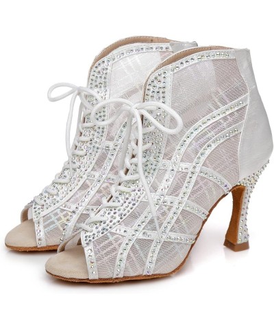 Womens Peep Toe Boot Heels Mesh Summer Booties Sandals L434 White $33.38 Sandals