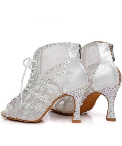 Womens Peep Toe Boot Heels Mesh Summer Booties Sandals L434 White $33.38 Sandals