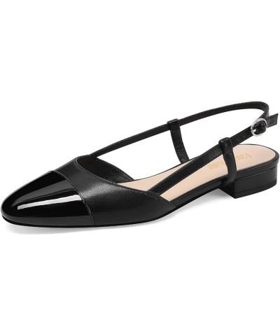 Women Slingback Flats Double Strap Block Low Heel Sandals Two Toned Classic Dress Shoes with Buckle Black $23.51 Sandals