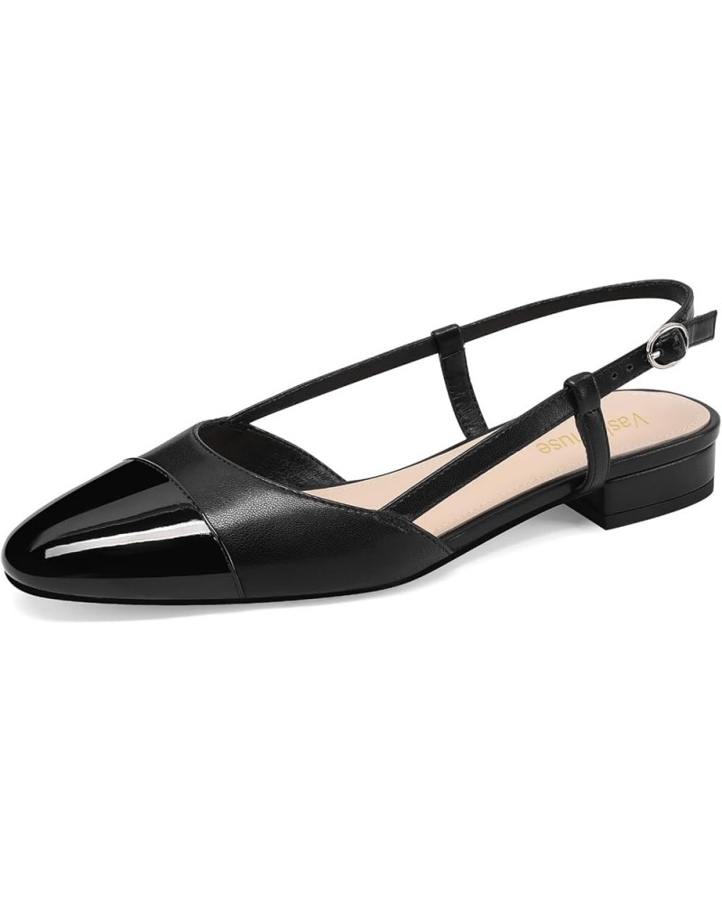 Women Slingback Flats Double Strap Block Low Heel Sandals Two Toned Classic Dress Shoes with Buckle Black $23.51 Sandals