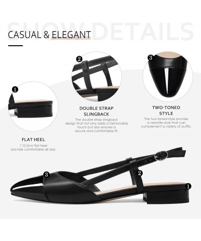 Women Slingback Flats Double Strap Block Low Heel Sandals Two Toned Classic Dress Shoes with Buckle Black $23.51 Sandals