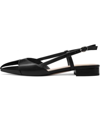 Women Slingback Flats Double Strap Block Low Heel Sandals Two Toned Classic Dress Shoes with Buckle Black $23.51 Sandals