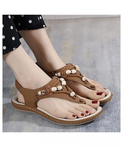 Women Bohemian Beaded Wedge Sandals Casual Breathable Open Toe Soft Bottom Flip Flops Non Slip Elastic Band Brown 7.5 $21.11 ...