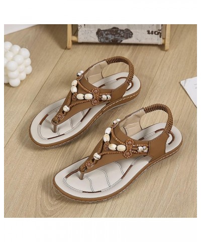 Women Bohemian Beaded Wedge Sandals Casual Breathable Open Toe Soft Bottom Flip Flops Non Slip Elastic Band Brown 7.5 $21.11 ...