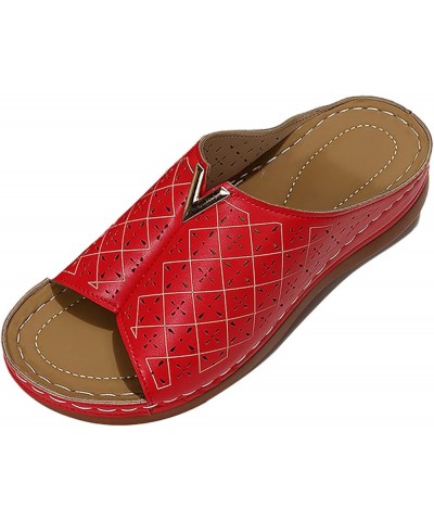 Sandals for Women Dressy Summer,Women's Arch Support Slip On Peep Toe Orthopedic Platform Sandals Sandals Women Z04-red $18.5...